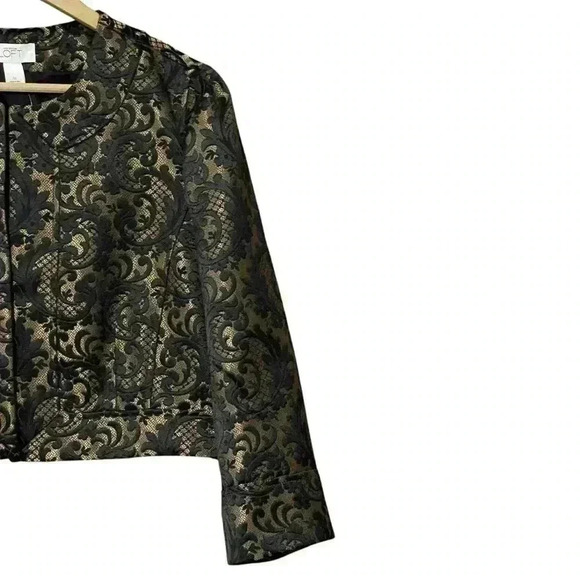 Ann Taylor Loft Cropped Brocade Blazer 16 Black/Gold Refined Old Money NWT - Picture 4 of 8